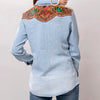 LC-ADSH016 Light Denim Western Shirt with Cowgirl & Cactus Tooled Leather Yoke Women s