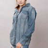 LC-ADSH020 Women's Western Denim Shirt with Hand-Tooled Red Rose Leather Yoke