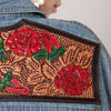 LC-ADSH020 Women's Western Denim Shirt with Hand-Tooled Red Rose Leather Yoke