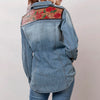 LC-ADSH020 Women's Western Denim Shirt with Hand-Tooled Red Rose Leather Yoke