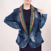 ADBZ017 Women's Blue Denim Western Blazer with Hand-Tooled Leather Lapels