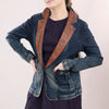 ADBZ019 Premium Blue Denim Western Blazer Featuring Hand-Tooled Floral Leather Trim