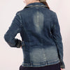 ADBZ019 Premium Blue Denim Western Blazer Featuring Hand-Tooled Floral Leather Trim