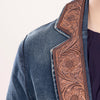 ADBZ020 Artisanal Hand-Tooled Floral Leather & Blue Denim Western Blazer for Women