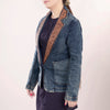 ADBZ020 Artisanal Hand-Tooled Floral Leather & Blue Denim Western Blazer for Women