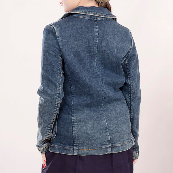 ADBZ020 Artisanal Hand-Tooled Floral Leather & Blue Denim Western Blazer for Women