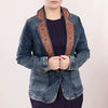 ADBZ020 Artisanal Hand-Tooled Floral Leather & Blue Denim Western Blazer for Women
