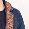 ADBZ021 Luxury Western Denim Blazer with Intricate Floral Tooled Leather Detailing