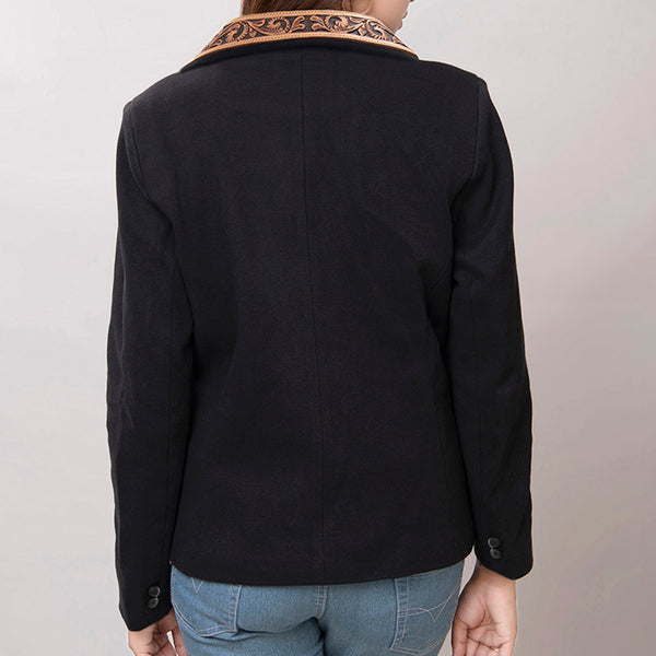 ADBZ012 American Darling Hand-Tooled Leather Western Blazer - Black Floral Accent