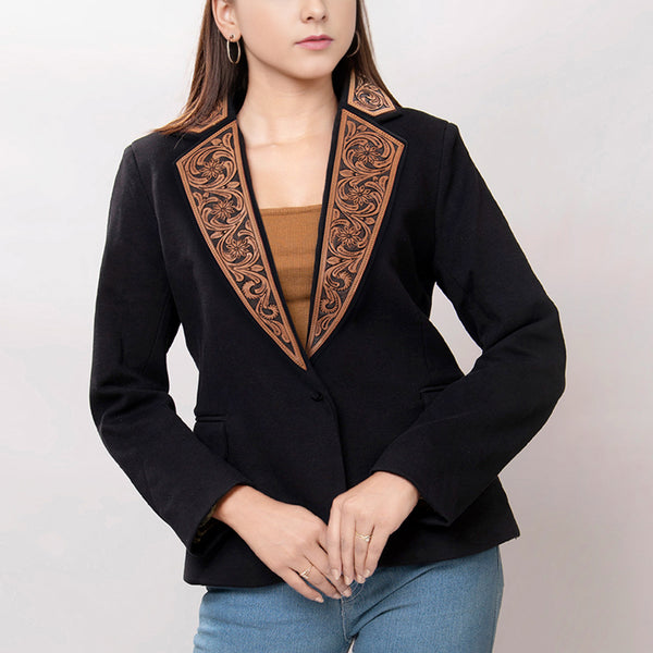 ADBZ012 American Darling Hand-Tooled Leather Western Blazer - Black Floral Accent