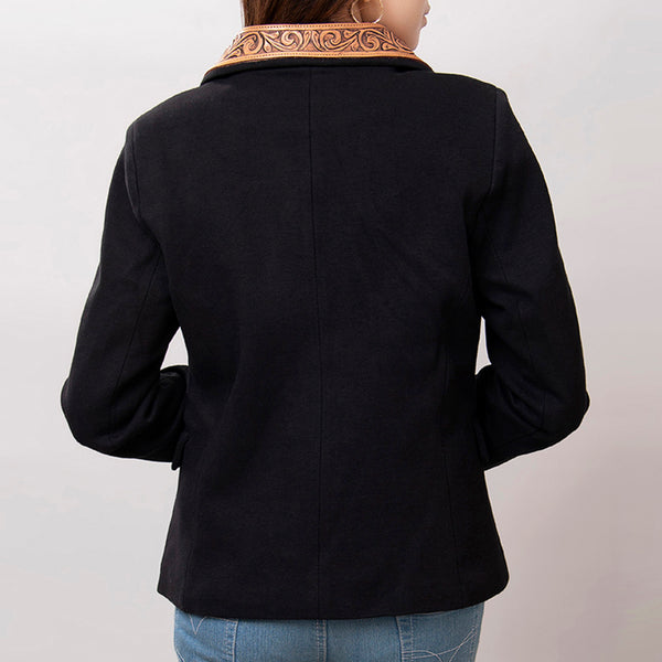 ADBZ013 American Darling Women's Western Black Blazer with Hand-Tooled Leather Trim