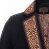 ADBZ014 American Darling Fabric Western Blazer with Hand-Tooled Leather Sunflower Lapels