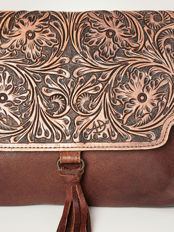 ADBG909 American Darling Handcrafted Hand Tooled Leather Small Cross body Bag with Tassels