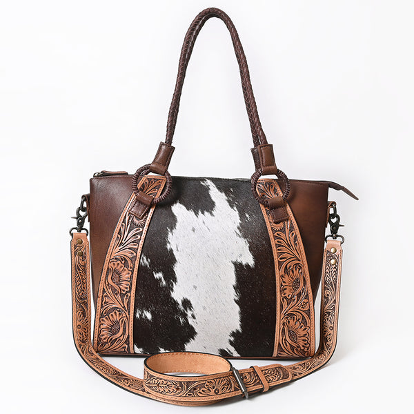 ADBGI146 Cowhide & Tooled Leather Western Tote - Genuine Hair-On Shoulder Bag