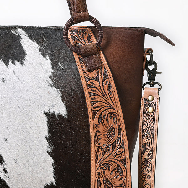 ADBGI146 Cowhide & Tooled Leather Western Tote - Genuine Hair-On Shoulder Bag