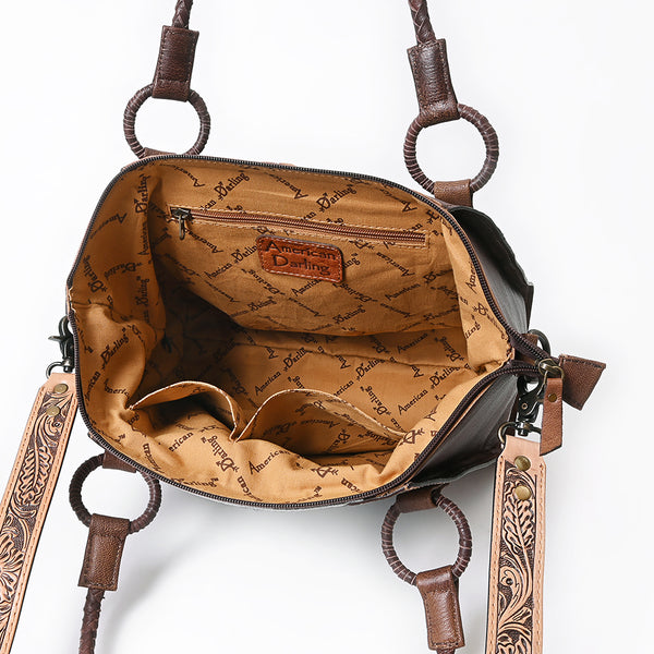 ADBGI146 Cowhide & Tooled Leather Western Tote - Genuine Hair-On Shoulder Bag