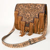 ADBG926 American Darling Handcrafted Hand Tooled Leather and Cowhide Messenger Bag with Fringes