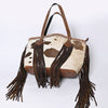 ADBG927 American Darling Western Leather Tote Bag with Hair-On Cowhide and Long Fringes