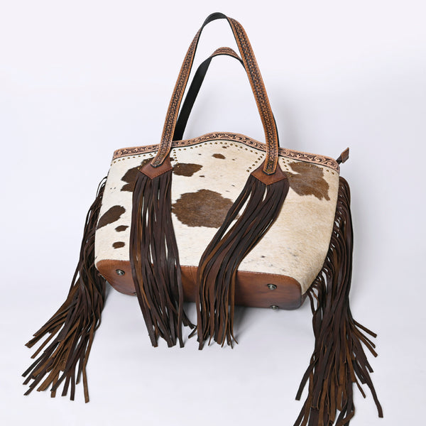ADBG927 American Darling Western Leather Tote Bag with Hair-On Cowhide and Long Fringes