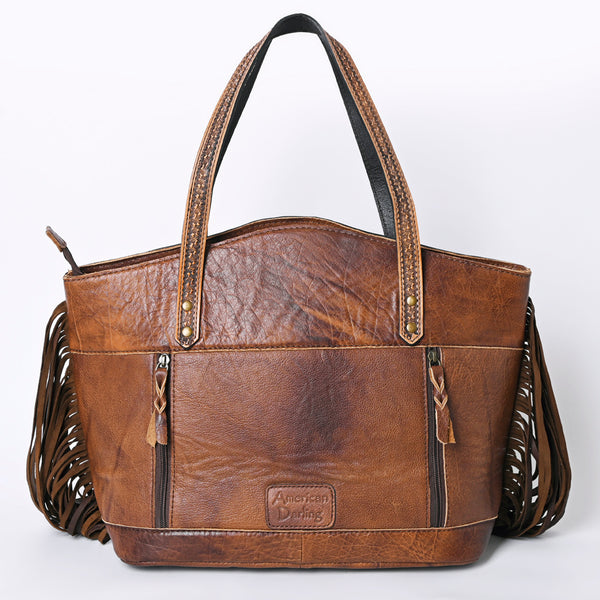 ADBG927 American Darling Western Leather Tote Bag with Hair-On Cowhide and Long Fringes
