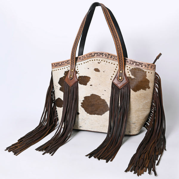 ADBG927 American Darling Western Leather Tote Bag with Hair-On Cowhide and Long Fringes