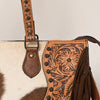 ADBG930 American Darling Western Leather Tote Bag with Hair-On Cowhide and Hand Tooled Floral Trim