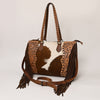 ADBG930 American Darling Western Leather Tote Bag with Hair-On Cowhide and Hand Tooled Floral Trim