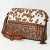 ADBG931 American Darling Western Leather Cross body Bag with Hair-On Cowhide and Hand Tooled Floral Carving