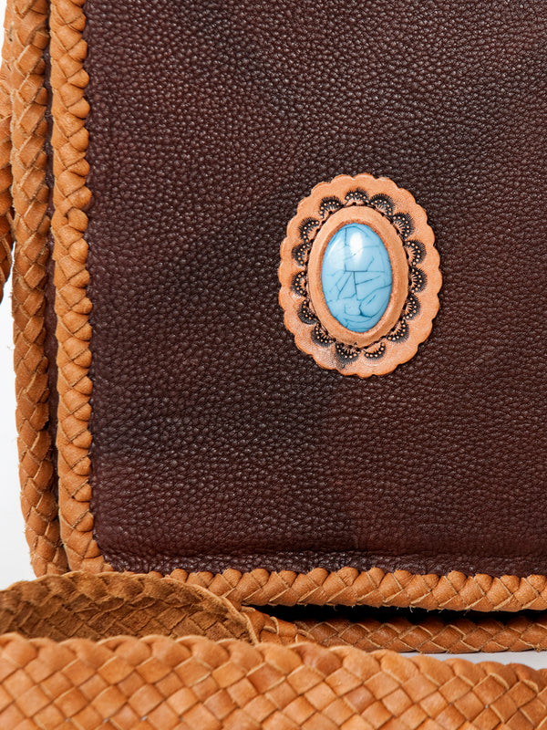 ADBGD135 American Darling Handcrafted Leather Cross body Bag with Turquoise Stone & Braided Trim