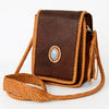ADBGD135 American Darling Handcrafted Leather Cross body Bag with Turquoise Stone & Braided Trim