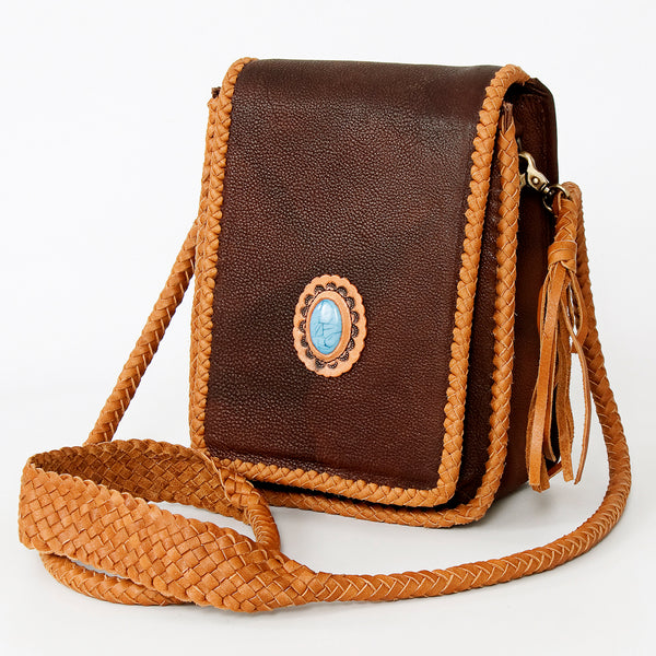 ADBGD135 American Darling Handcrafted Leather Cross body Bag with Turquoise Stone & Braided Trim