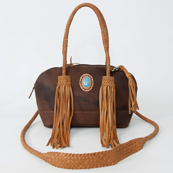 ADBGD144 American Darling Handcrafted Leather Speedy Bag with Braided Handles & Fringes
