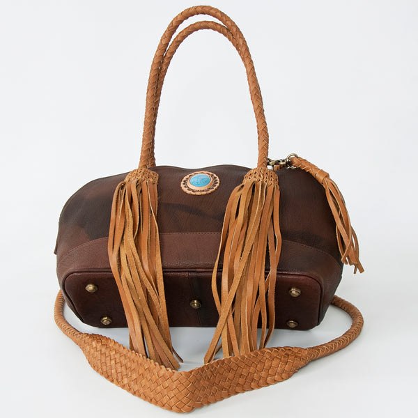 ADBGD144 American Darling Handcrafted Leather Speedy Bag with Braided Handles & Fringes