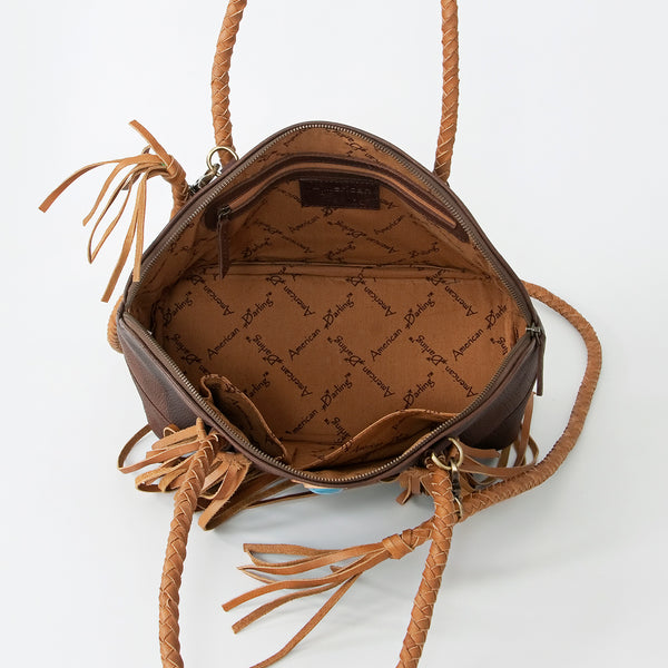 ADBGD144 American Darling Handcrafted Leather Speedy Bag with Braided Handles & Fringes