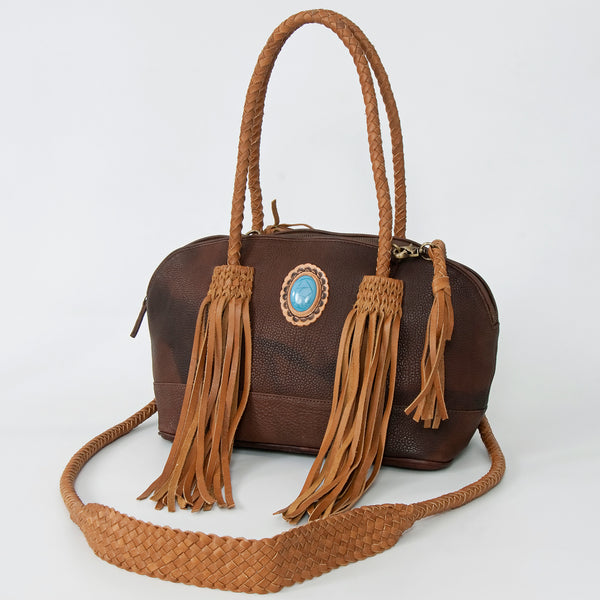 ADBGD144 American Darling Handcrafted Leather Speedy Bag with Braided Handles & Fringes