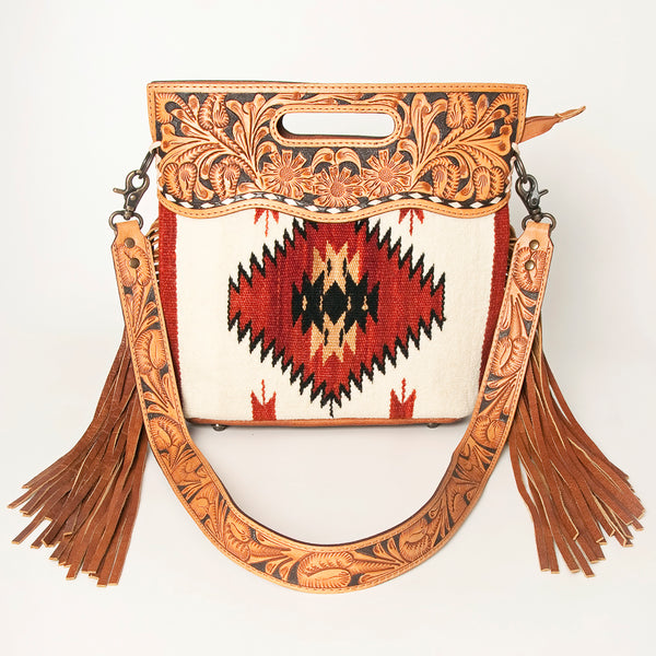 LC-ADBGS146 Southwestern Wool Blanket & Tooled Leather Shoulder Bag - Western Fringe Crossbody