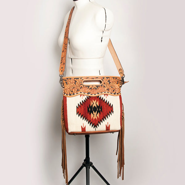 LC-ADBGS146 Southwestern Wool Blanket & Tooled Leather Shoulder Bag - Western Fringe Crossbody