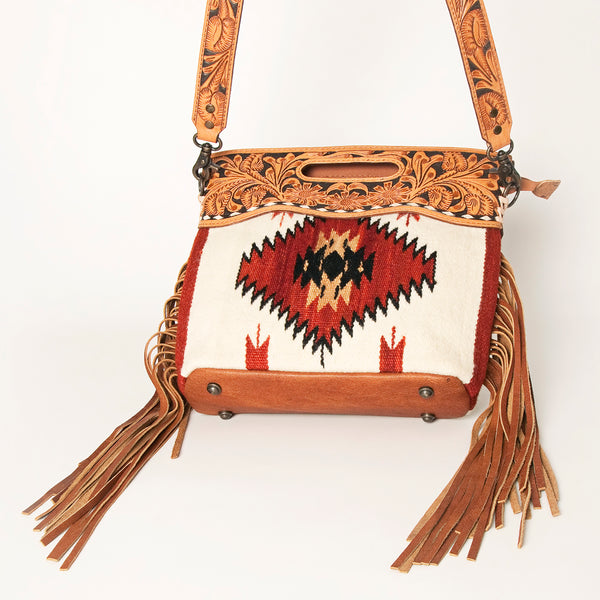 LC-ADBGS146 Southwestern Wool Blanket & Tooled Leather Shoulder Bag - Western Fringe Crossbody
