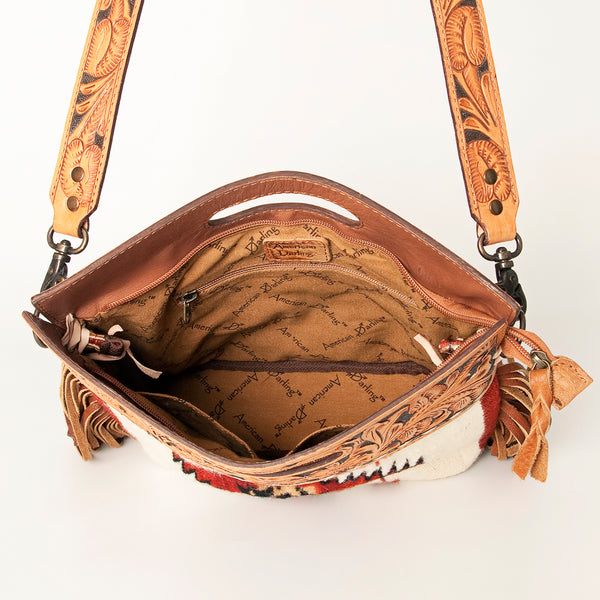 LC-ADBGS146 Southwestern Wool Blanket & Tooled Leather Shoulder Bag - Western Fringe Crossbody