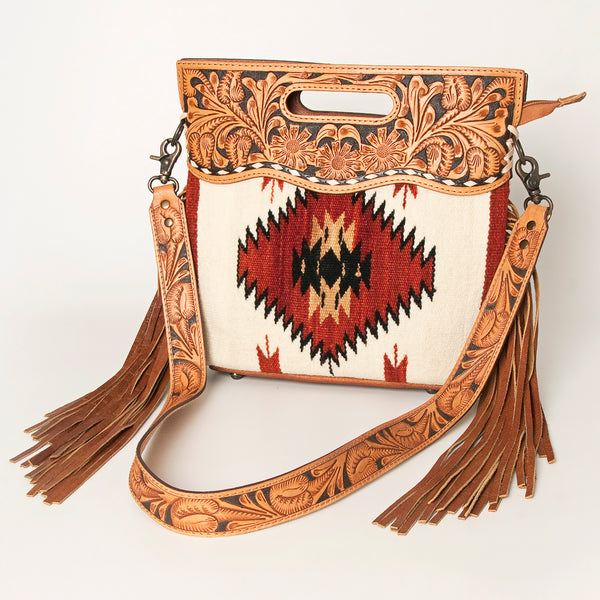 LC-ADBGS146 Southwestern Wool Blanket & Tooled Leather Shoulder Bag - Western Fringe Crossbody