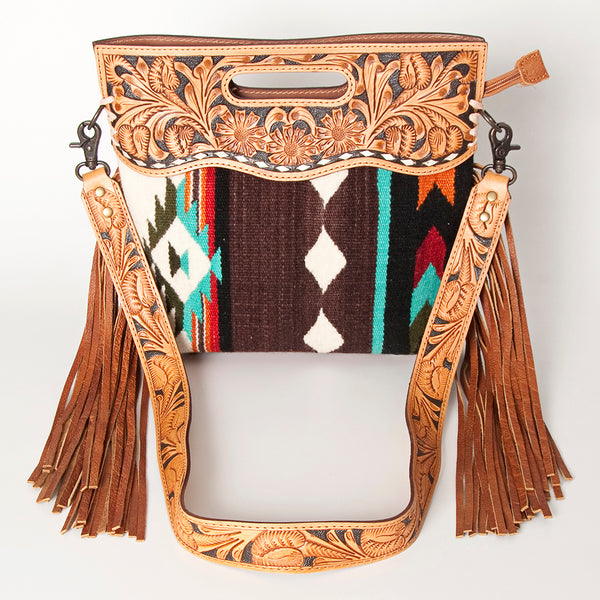 LC-ADBGS146 Southwestern Wool Blanket & Tooled Leather Shoulder Bag - Western Fringe Crossbody