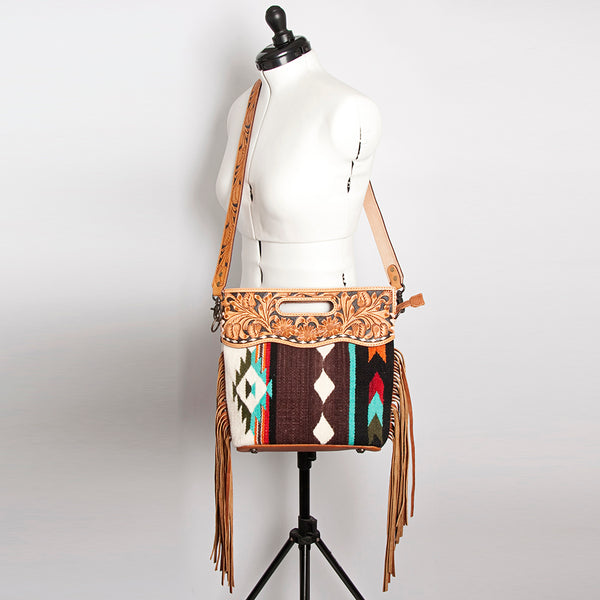 LC-ADBGS146 Southwestern Wool Blanket & Tooled Leather Shoulder Bag - Western Fringe Crossbody