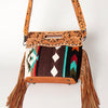 LC-ADBGS146 Southwestern Wool Blanket & Tooled Leather Shoulder Bag - Western Fringe Crossbody