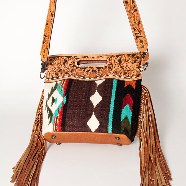 LC-ADBGS146 Southwestern Wool Blanket & Tooled Leather Shoulder Bag - Western Fringe Crossbody