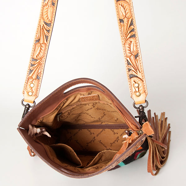 LC-ADBGS146 Southwestern Wool Blanket & Tooled Leather Shoulder Bag - Western Fringe Crossbody