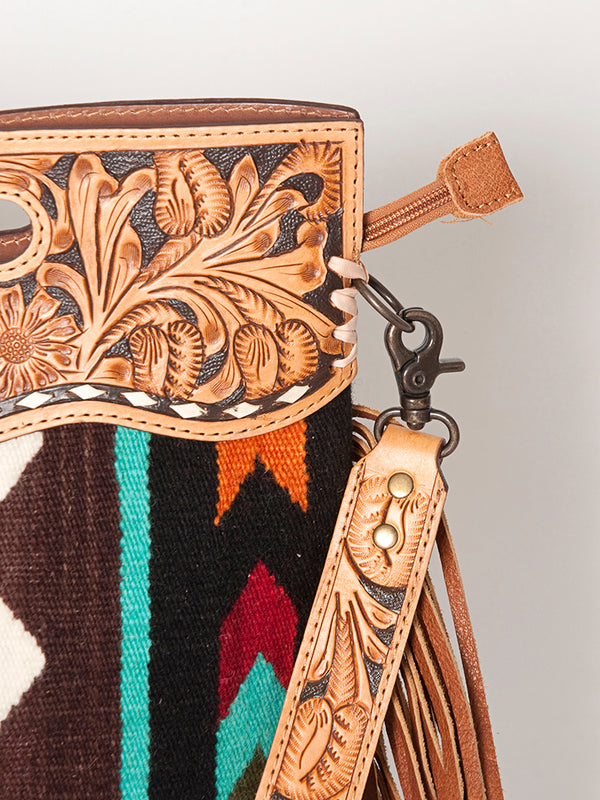 LC-ADBGS146 Southwestern Wool Blanket & Tooled Leather Shoulder Bag - Western Fringe Crossbody