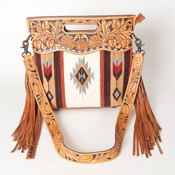 LC-ADBGS146 Southwestern Wool Blanket & Tooled Leather Shoulder Bag - Western Fringe Crossbody