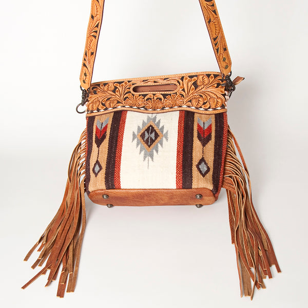 LC-ADBGS146 Southwestern Wool Blanket & Tooled Leather Shoulder Bag - Western Fringe Crossbody
