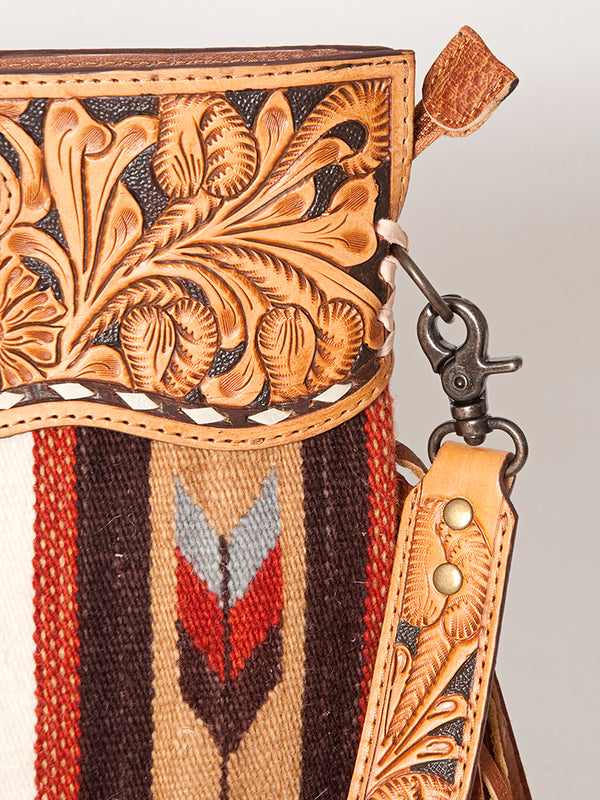 LC-ADBGS146 Southwestern Wool Blanket & Tooled Leather Shoulder Bag - Western Fringe Crossbody