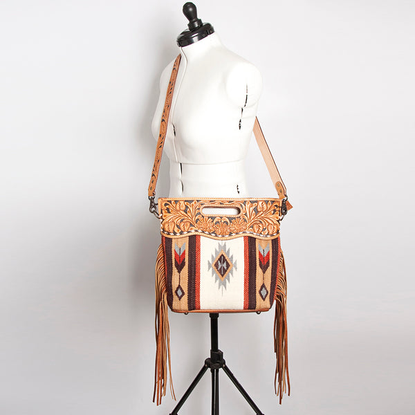 LC-ADBGS146 Southwestern Wool Blanket & Tooled Leather Shoulder Bag - Western Fringe Crossbody